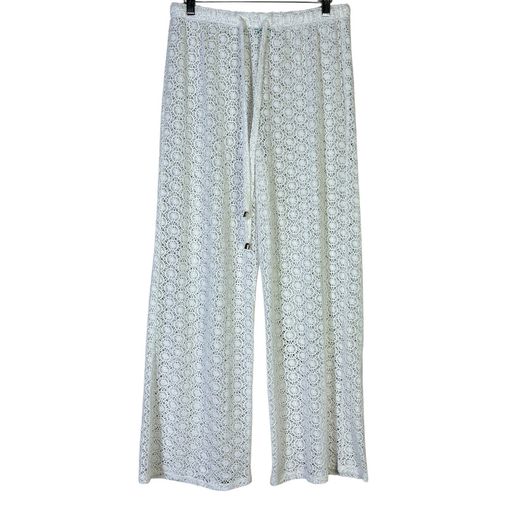 Shore Life White Crochet Lace Wide Leg Beach Cover Up Pants Womens Medium